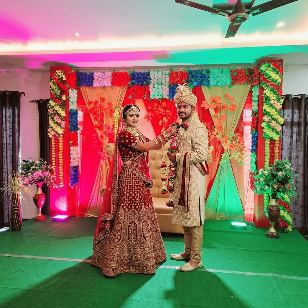 Wedding varmala ceremony at Diamond Hotel banquet hall Panipat region